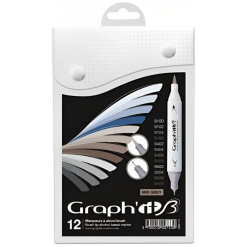 Set carioci Graphit brush marker 12 - Mix Greys