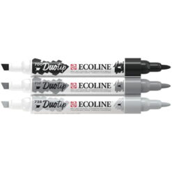 Set 3 carioci acuarela Ecoline Duotip Black & Grey