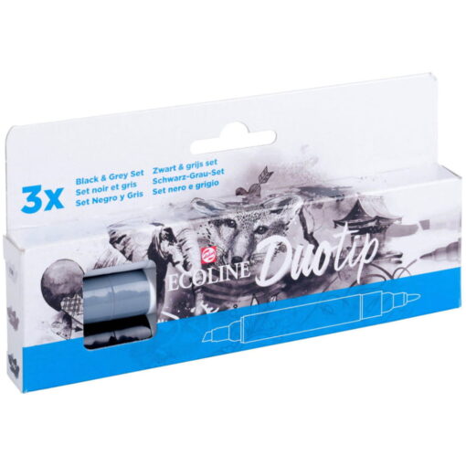 Set 3 carioci acuarela Ecoline Duotip Black & Grey