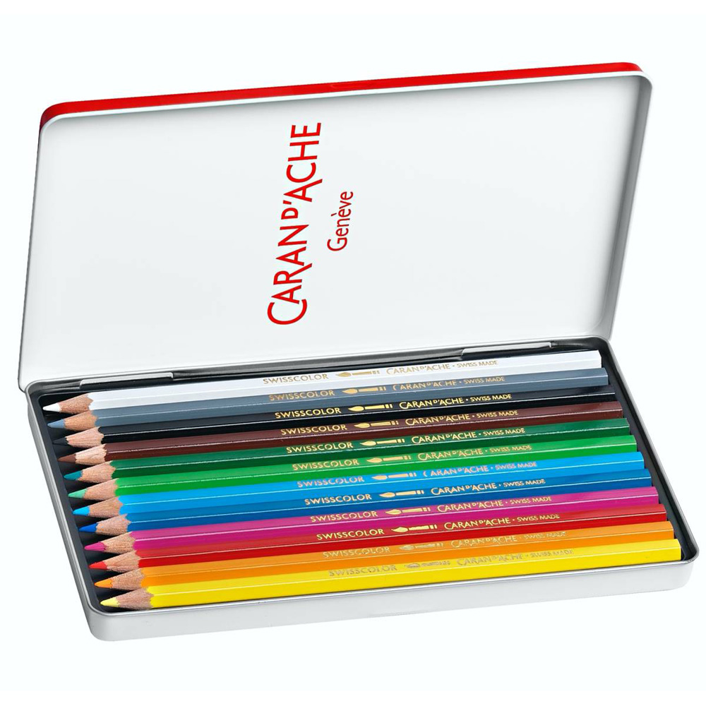 Set creioane colorate Caran dAche Swisscolor Aquarelle metal 12 - imagine 2