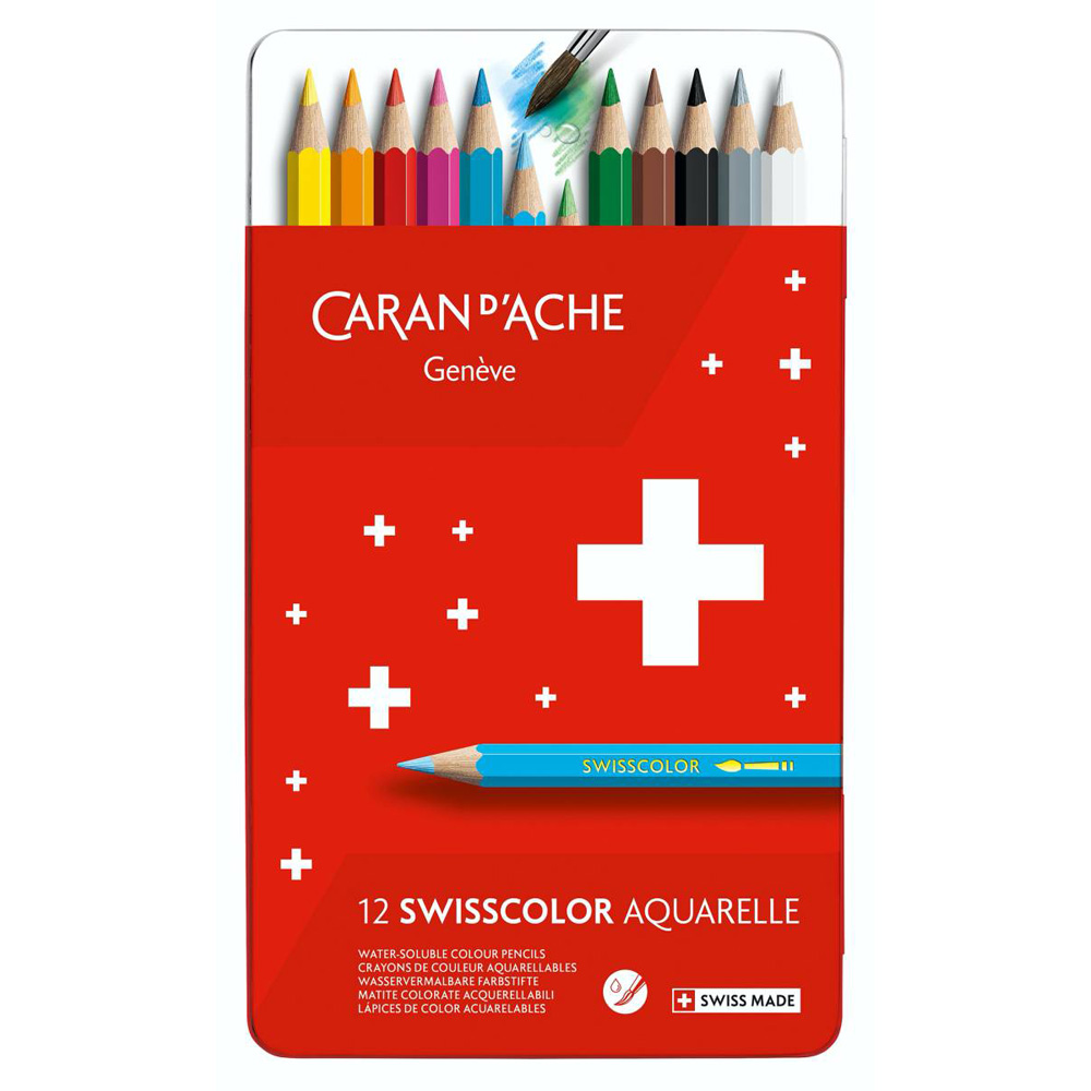 Set creioane colorate Caran dAche Swisscolor Aquarelle metal 12