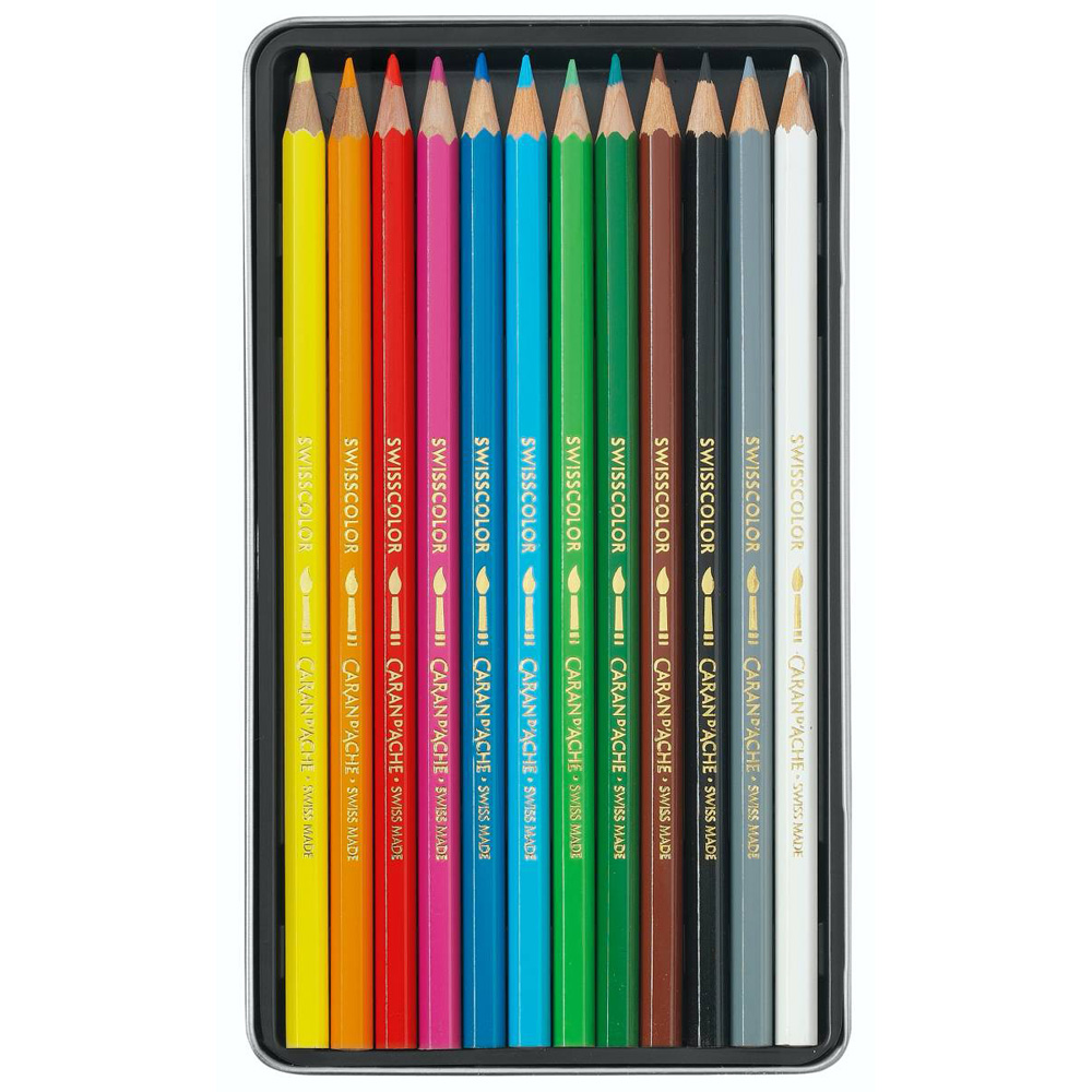 Set creioane colorate Caran dAche Swisscolor Aquarelle metal 12 - imagine 3