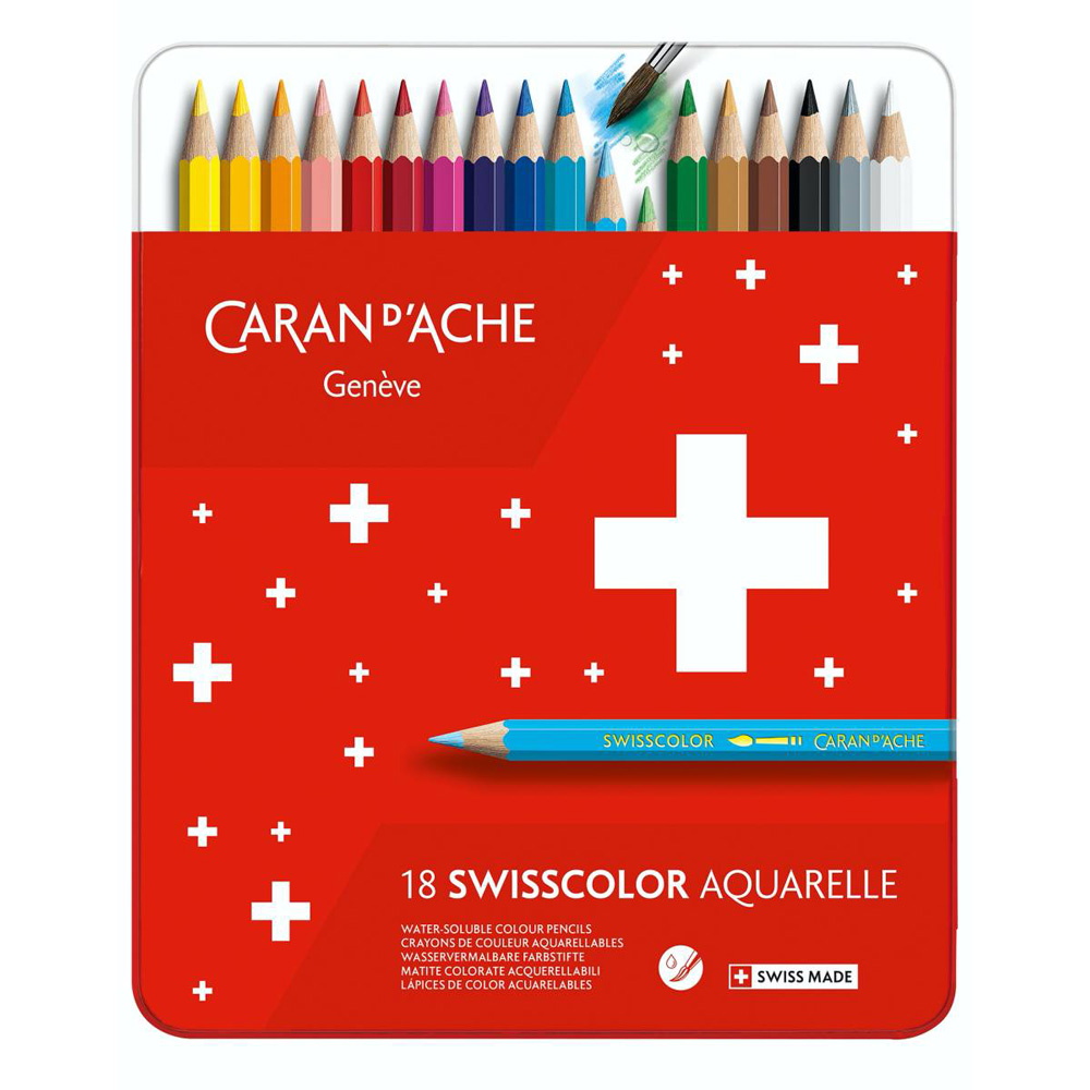 Set creioane colorate Caran dAche Swisscolor Watercolor 18 metal