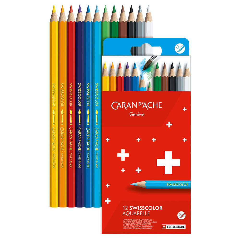 Set creioane colorate Caran dAche Swisscolor Aquarelle 12 - imagine 2