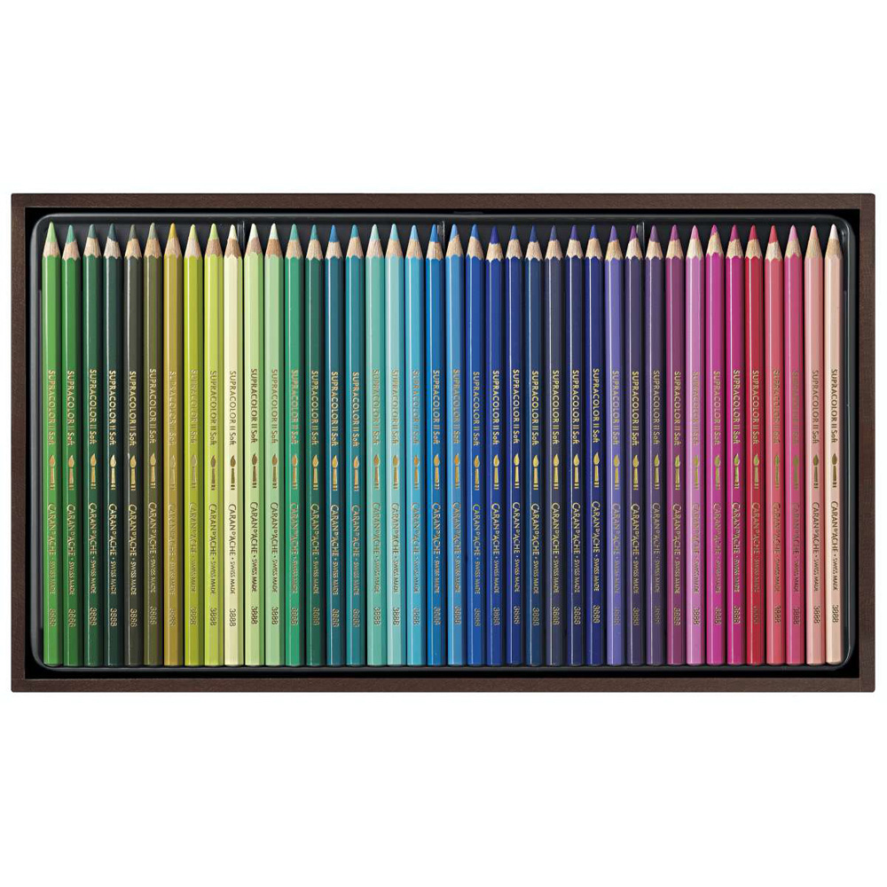 Set 80 creioane colorate Caran d Ache Supracolor in caseta lemn - imagine 3