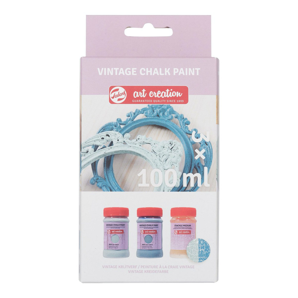Set vopsea acrilica Art Creation Vintage Chalk set Blues  | 2 x 100 ml + mediu crapare