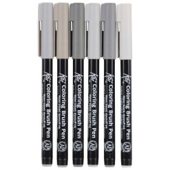 Set carioci tip pensula Sakura Koi Color Brush 6 Gri