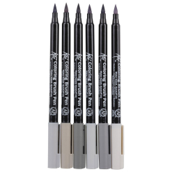 Set carioci tip pensula Sakura Koi Color Brush 6 Gri