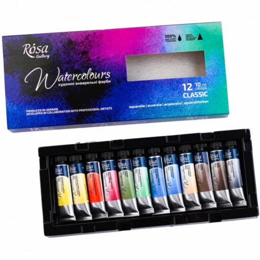 Set 12 acuarele Rosa Gallery Classic 10ml