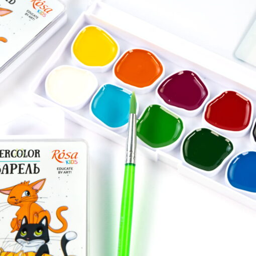 Set 12 acuarele Rosa Kids Cats + Pensula