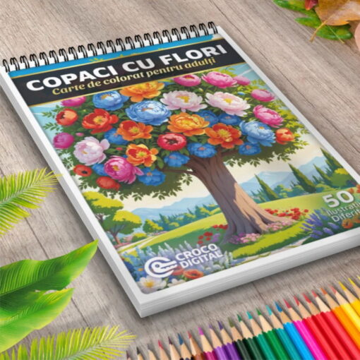 Carte de Colorat - Copaci cu Flori