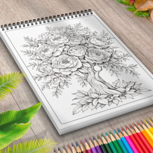 Carte de Colorat - Copaci cu Flori
