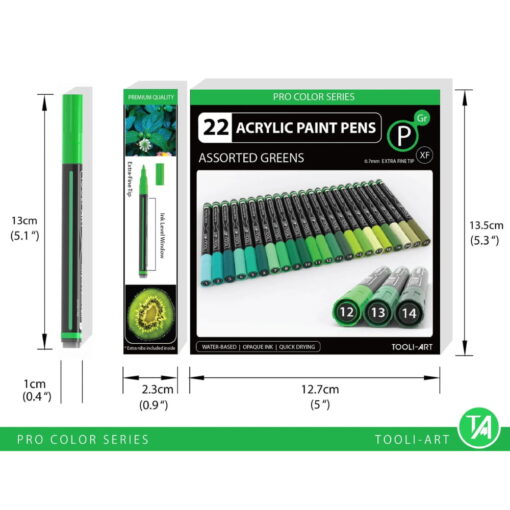 Set 22 Markere Acrilice 0.7mm Tooli - Green