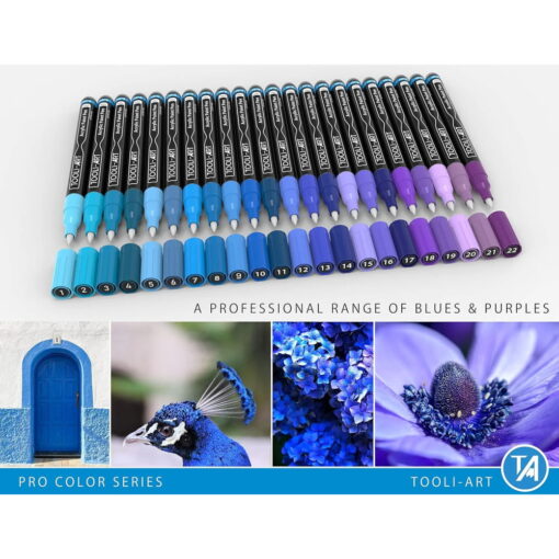 Set 22 Markere Acrilice 0.7mm Tooli - Blue