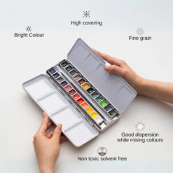 Set 24 Acuarele Godet Himi Half-Pans Cutie Plastic + Pensula